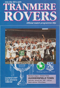 Tranmere Rovers v Huddersfield Town Match Programme 1991-01-05